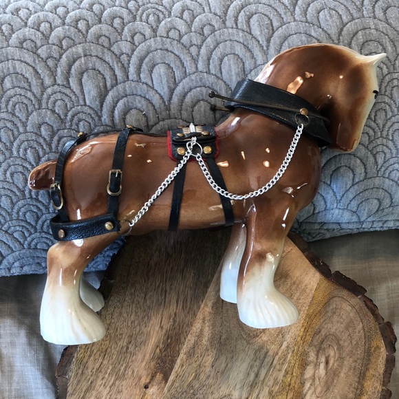 ANTIQUE MCM Porcelain Horse Clydesdale w/ accoutrements Figurine Budweiser Beer - Picture 3 of 16